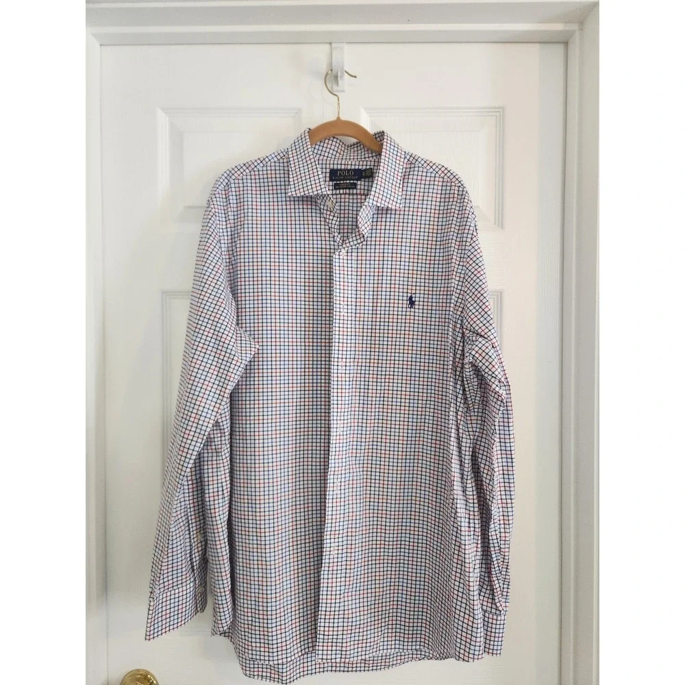 Polo Ralph Lauren Sz XL Men's Oxford Long Sleeve Shirt White Blue Red Plaid